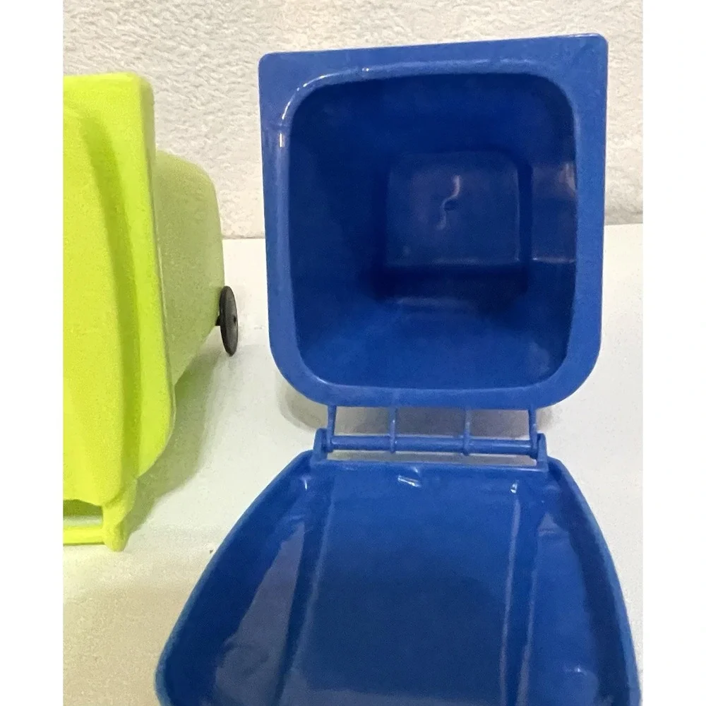 New (3) Desk Decor Pencil Holder Mini Blue & Yellow Recycling Garbage Cans